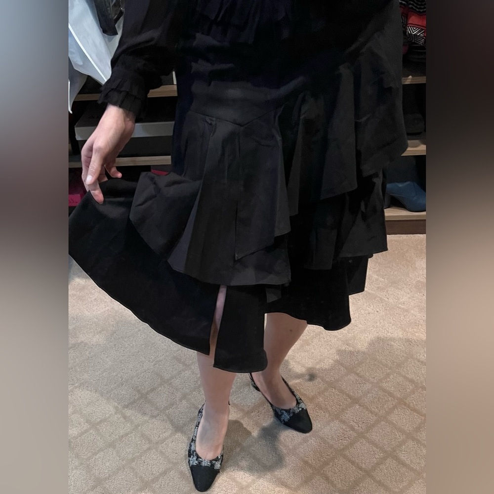 NWT- Zara Basic Collection-Black Midi Skirt with Ruffles at Midpoint of Skirt - Picture 4 of 17